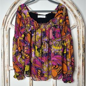 Anthropologie Alexander Farmer Flouncy Boho Colorful Blouse